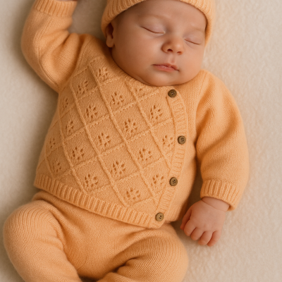 Conjunto de três peças de malha de algodão com manta