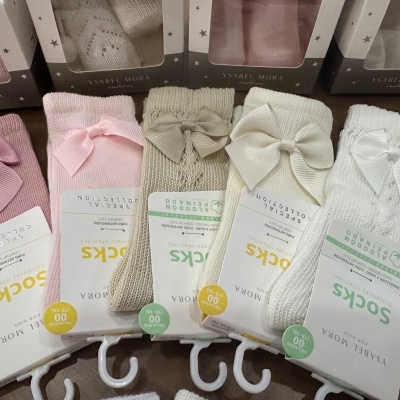 Meia de algodão pelo joelho com laço