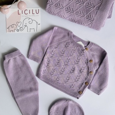 Conjunto de três peças de malha de algodão com manta