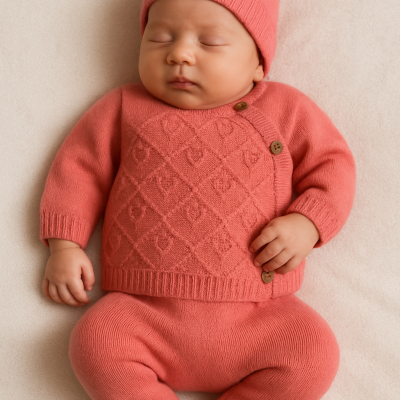 Conjunto de três peças de malha de algodão com manta