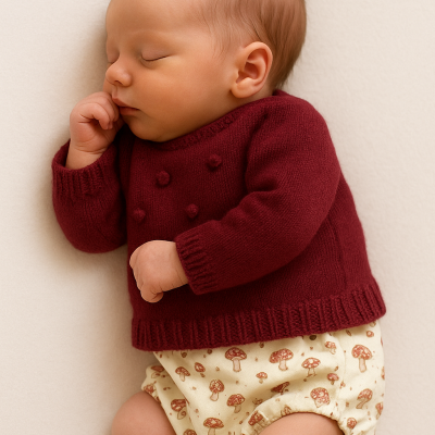 Conjunto de malha com camisola e tapa-fraldas Bordeaux