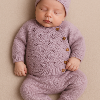 Conjunto de três peças de malha de algodão com manta