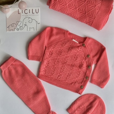 Conjunto de três peças de malha de algodão com manta