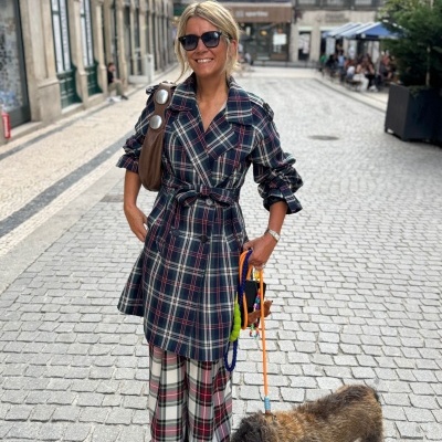 Gabardine Tartan Azul Marinho