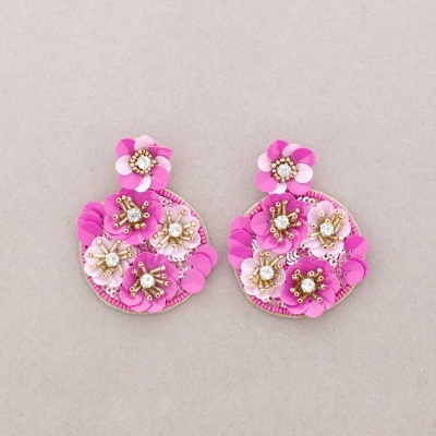 Brincos Flores Lantejoulas Fuschia