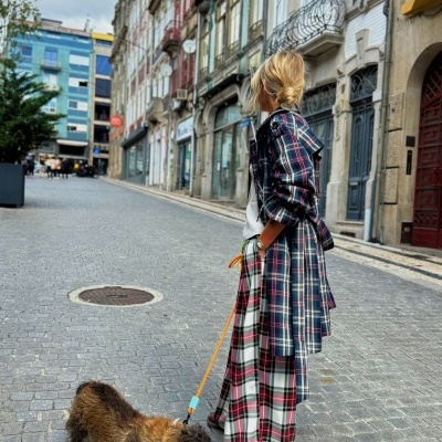 Gabardine Tartan Azul Marinho