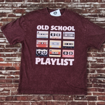 T-Shirt Old School Playlist Bordeaux Vintage