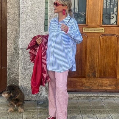 Jeans Riscas vermelhas