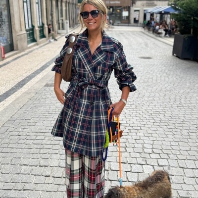 Gabardine Tartan Azul Marinho