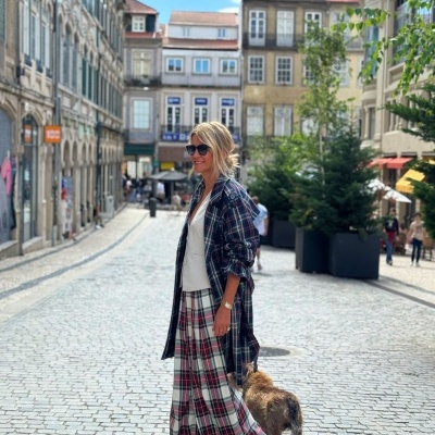 Gabardine Tartan Azul Marinho