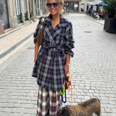 Gabardine Tartan Azul Marinho