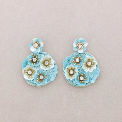 Brincos Lantejoulas Flores Turquesa