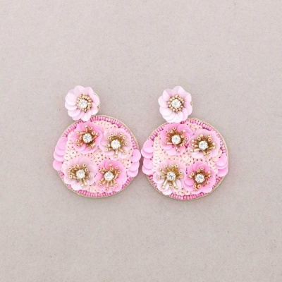 Brincos Lantejoulas Flores Rosa