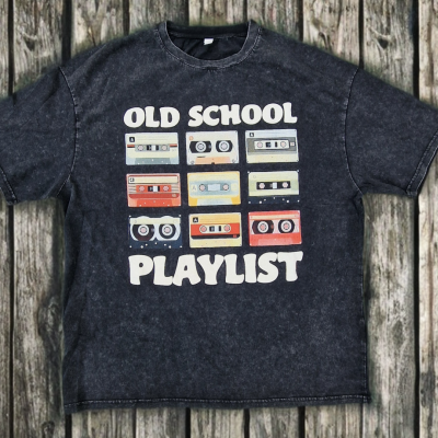 T-Shirt Old School Playlist Cinza Vintage