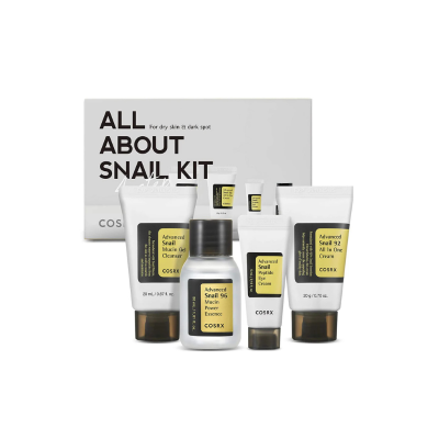 COSRX All About Snail Kit Gel de Limpeza 20ml + Power Essence 30ml + Peptide Creme Olhos 5ml + All In One Creme 20g