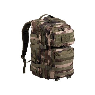 Mochila camuflada de várias cores com vários bolsos e alças