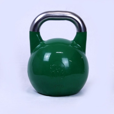 Kettlebell verde com pega metálica e inscrição 24KG