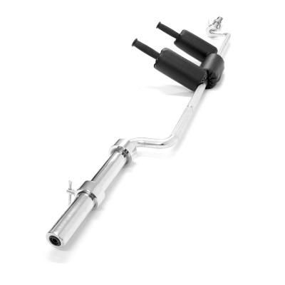 Barra olímpica metálica com acolchoamento preto de espuma