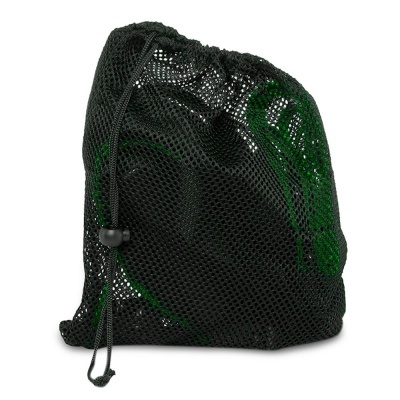Saco de rede preto com cordão, interior verde visível