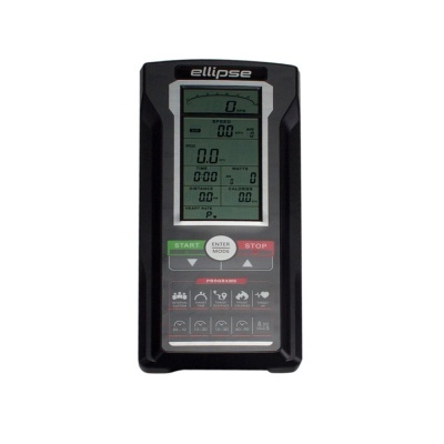 Painel digital preto para aparelho de fitness com display e botões coloridos