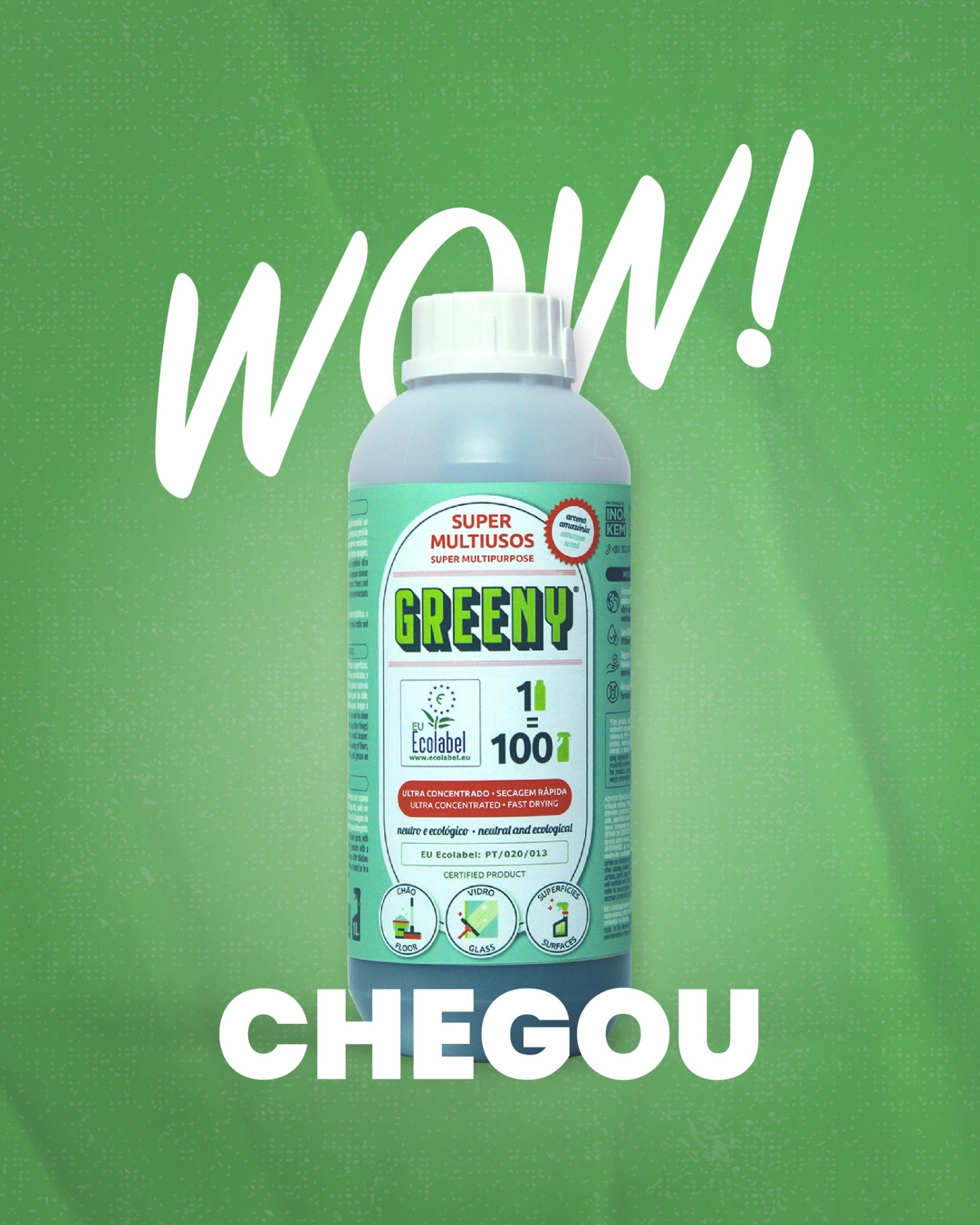 Chegou o GREENY - o primeiro detergente ultra-concentrado do mundo com certificação Ecolabel