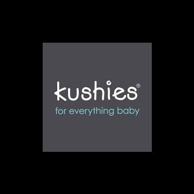 Logotipo kushies com slogan for everything baby em fundo cinzento escuro
