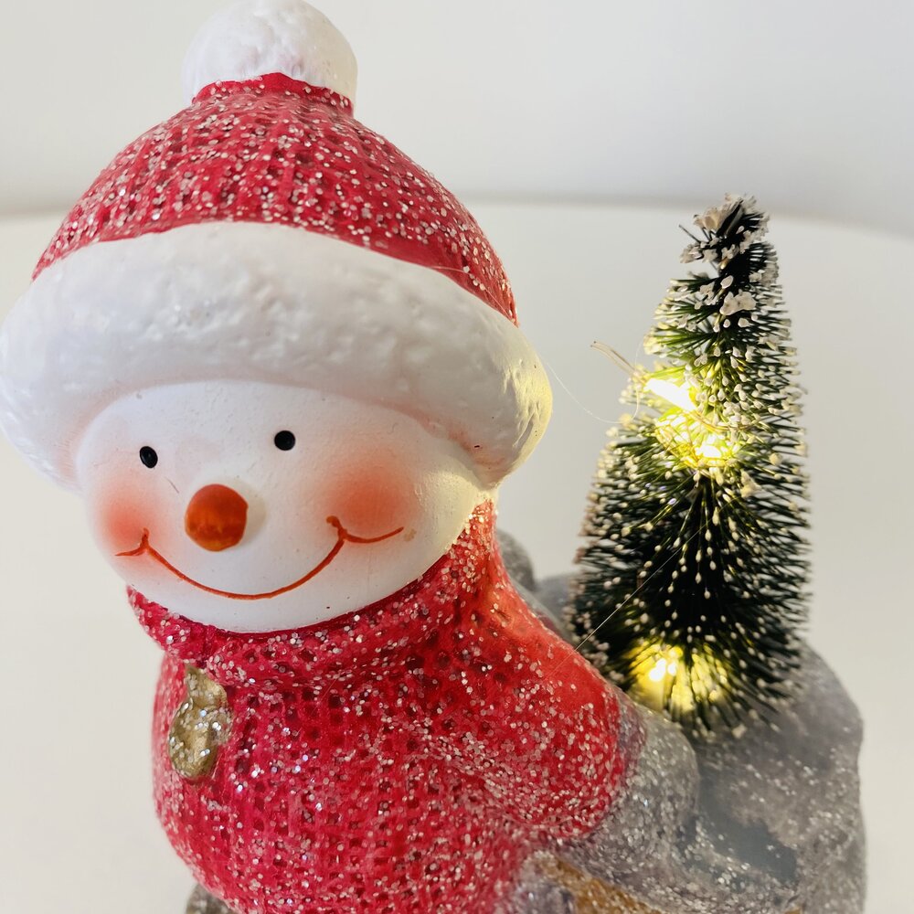 Boneco de Neve e Árvore com Luz - Cerâmica - C11xL7xA13.5CM
