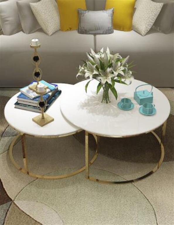 Conj Mesas de Apoio - INOX Dourado - D80xA48cm - D60xA42cm