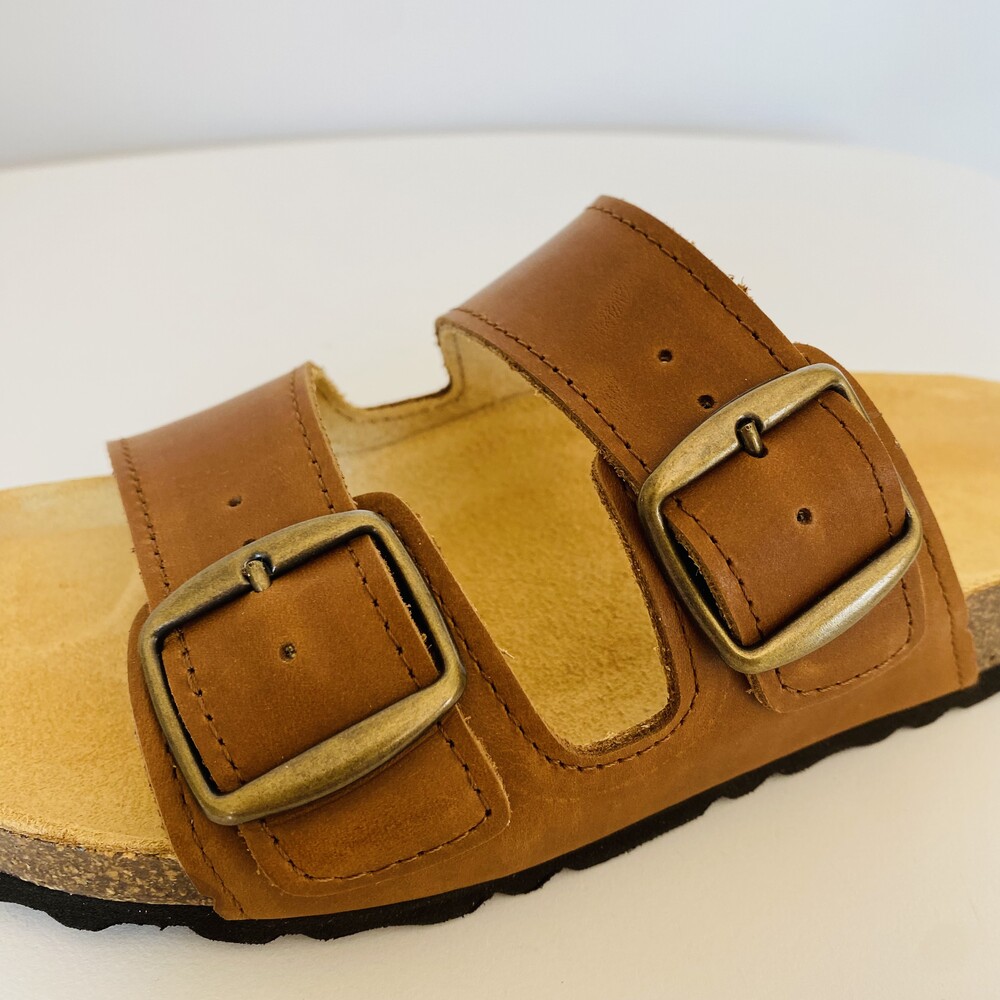 Chinelos em Pele - Camel/ mel