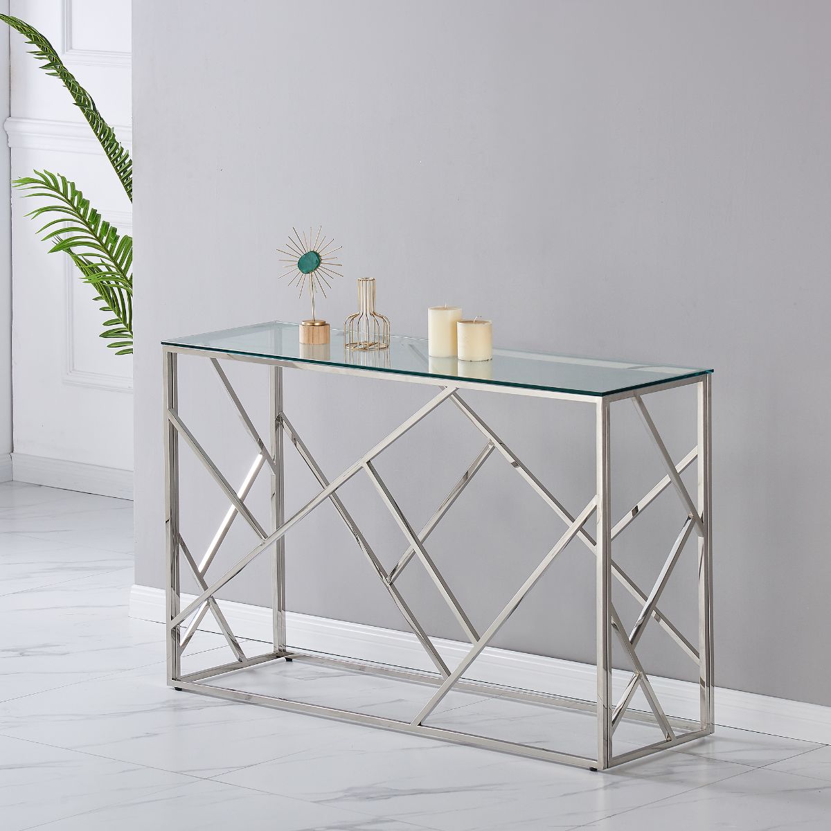 Consola em Inox e Vidro Prata | 120x40x77 CM