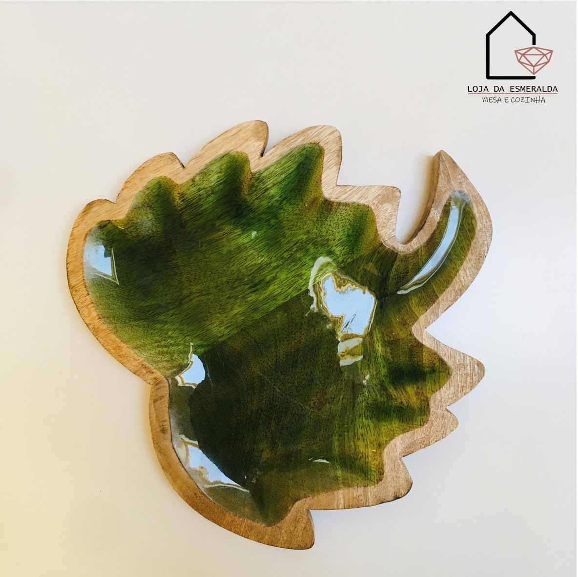 Prato decorativo em forma de folha verde envernizado