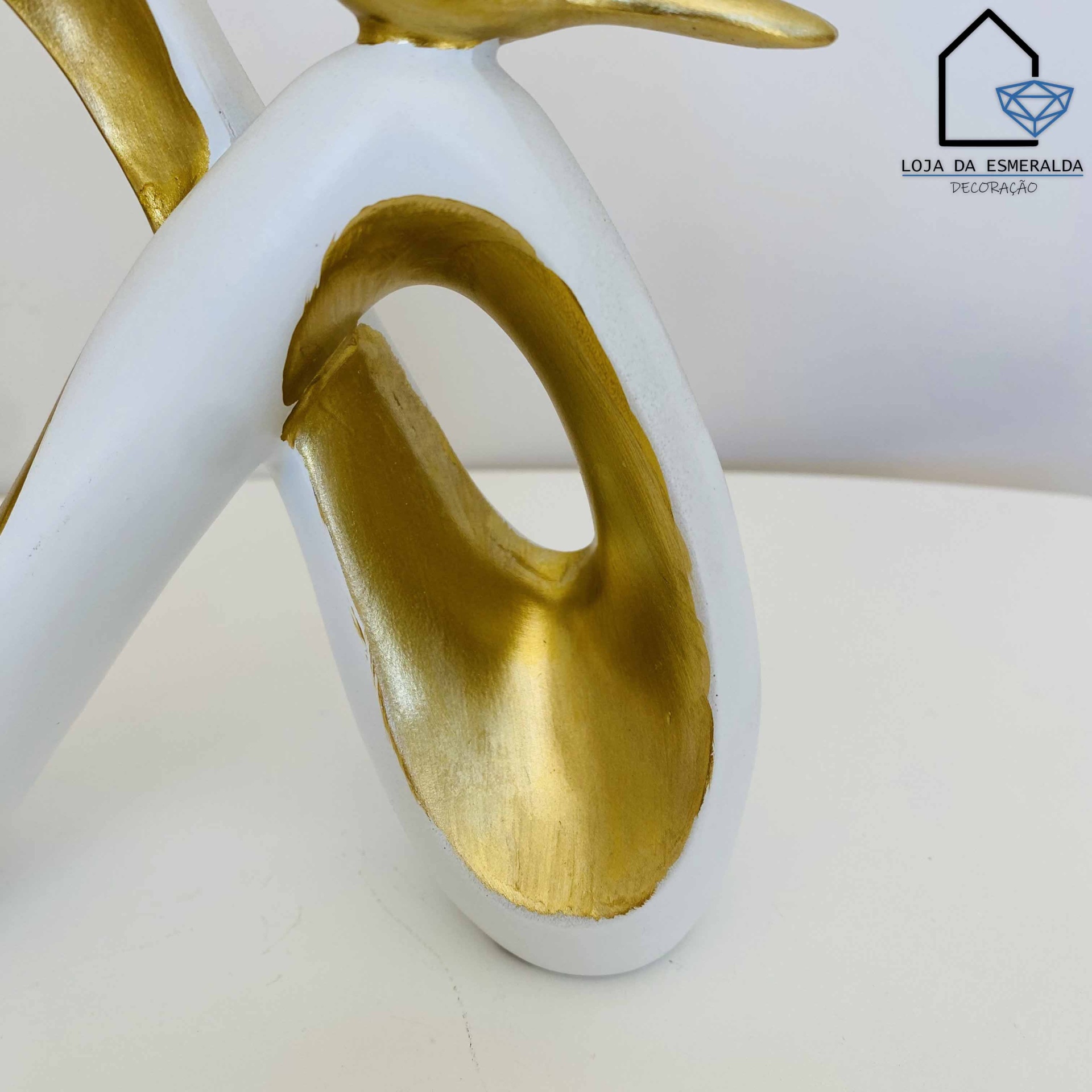 Peça Decorativa - Pássaros - Dourado e Branco - 18x5x22 CM