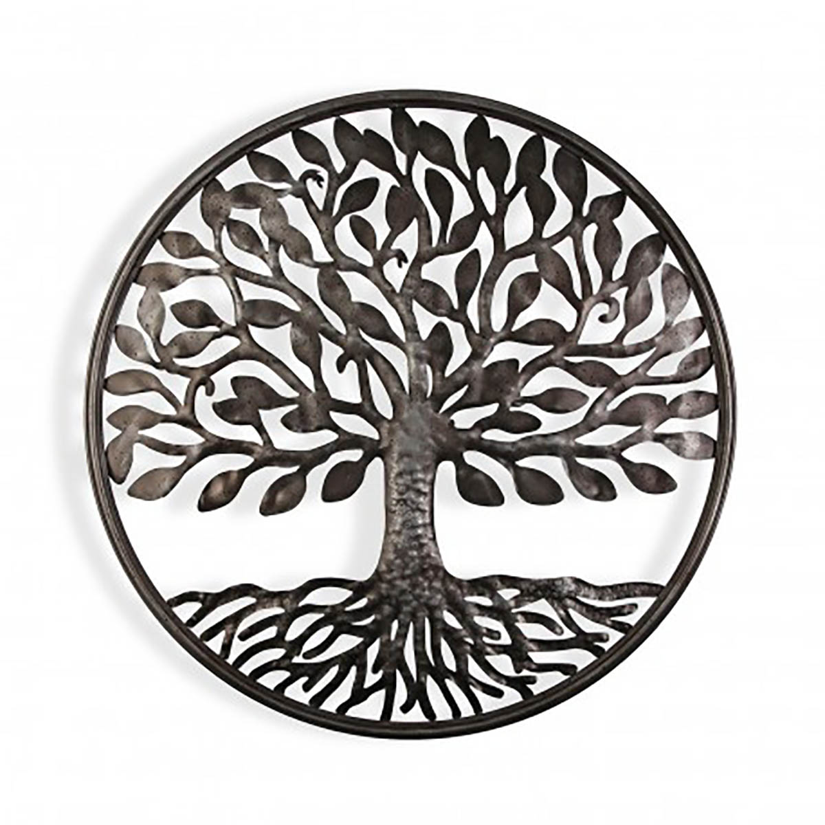 Decoração de parede em metal em forma de árvore circular preta envelhecida