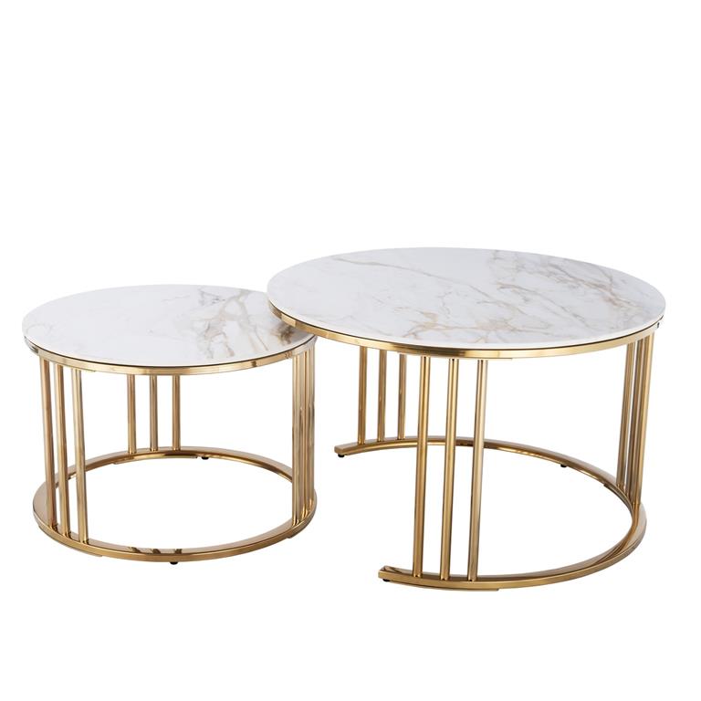 Conj Mesas de Apoio - INOX Dourado Mármore - C80xL80xA48 / C60xL60xA42cm