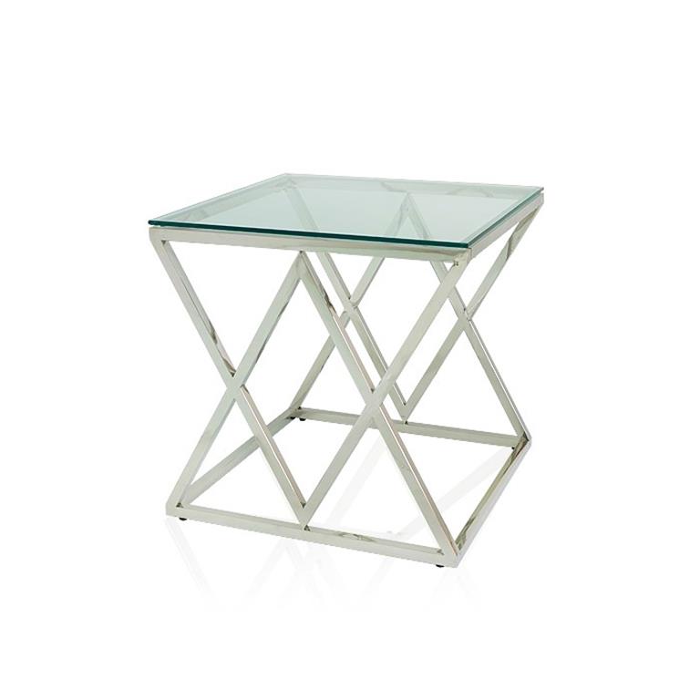 Mesa de Apoio - INOX Prateado - Vidro temperado - C55xL55xA55CM