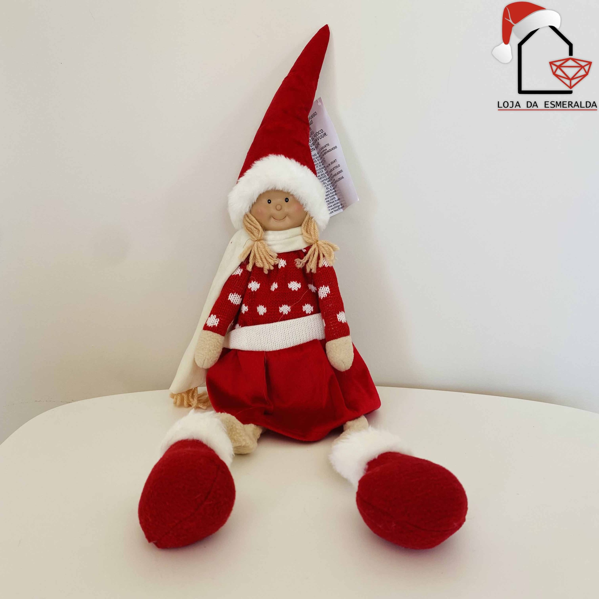 Boneca Decorativa de Natal - Branco e Vermelho