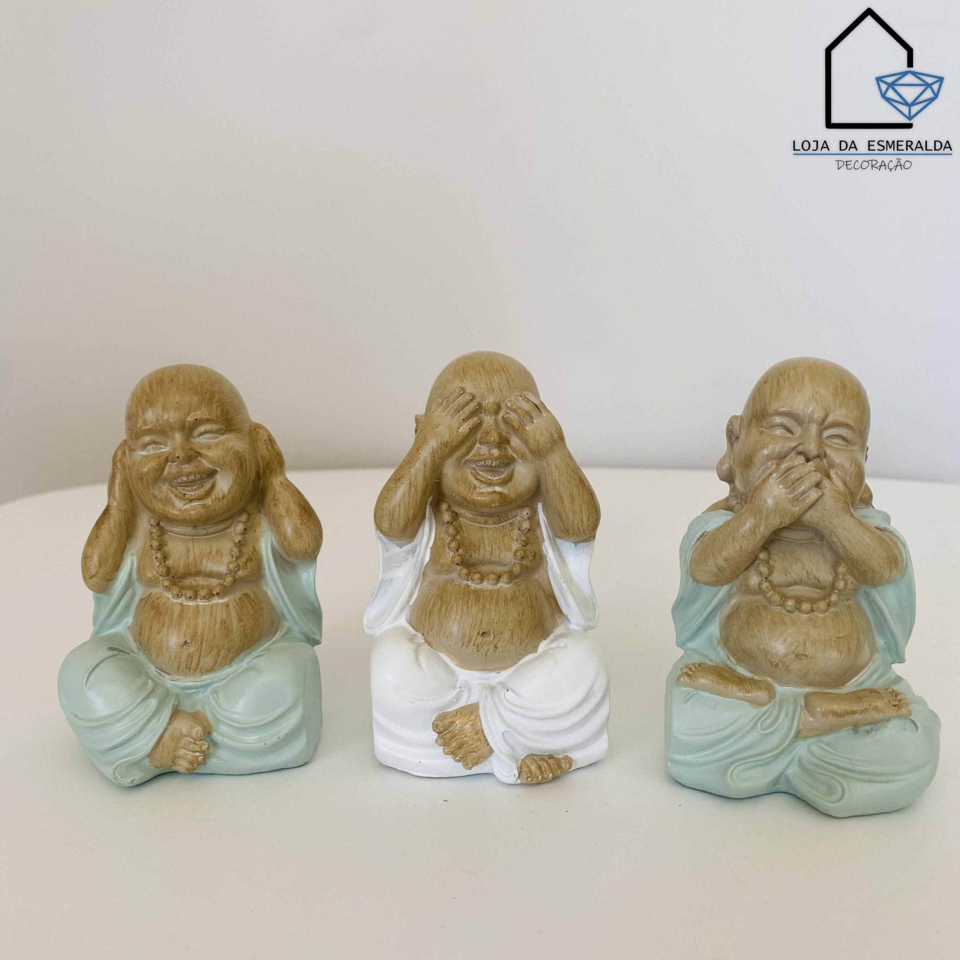 Conjunto 3 Monges Cego Surdo e Mudo Dourado 5.5x6x9CM