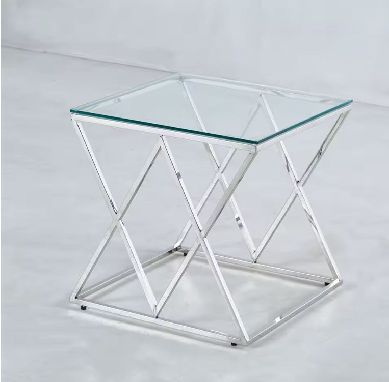 Mesa de Apoio - INOX Prateado - Vidro temperado - C55xL55xA55CM