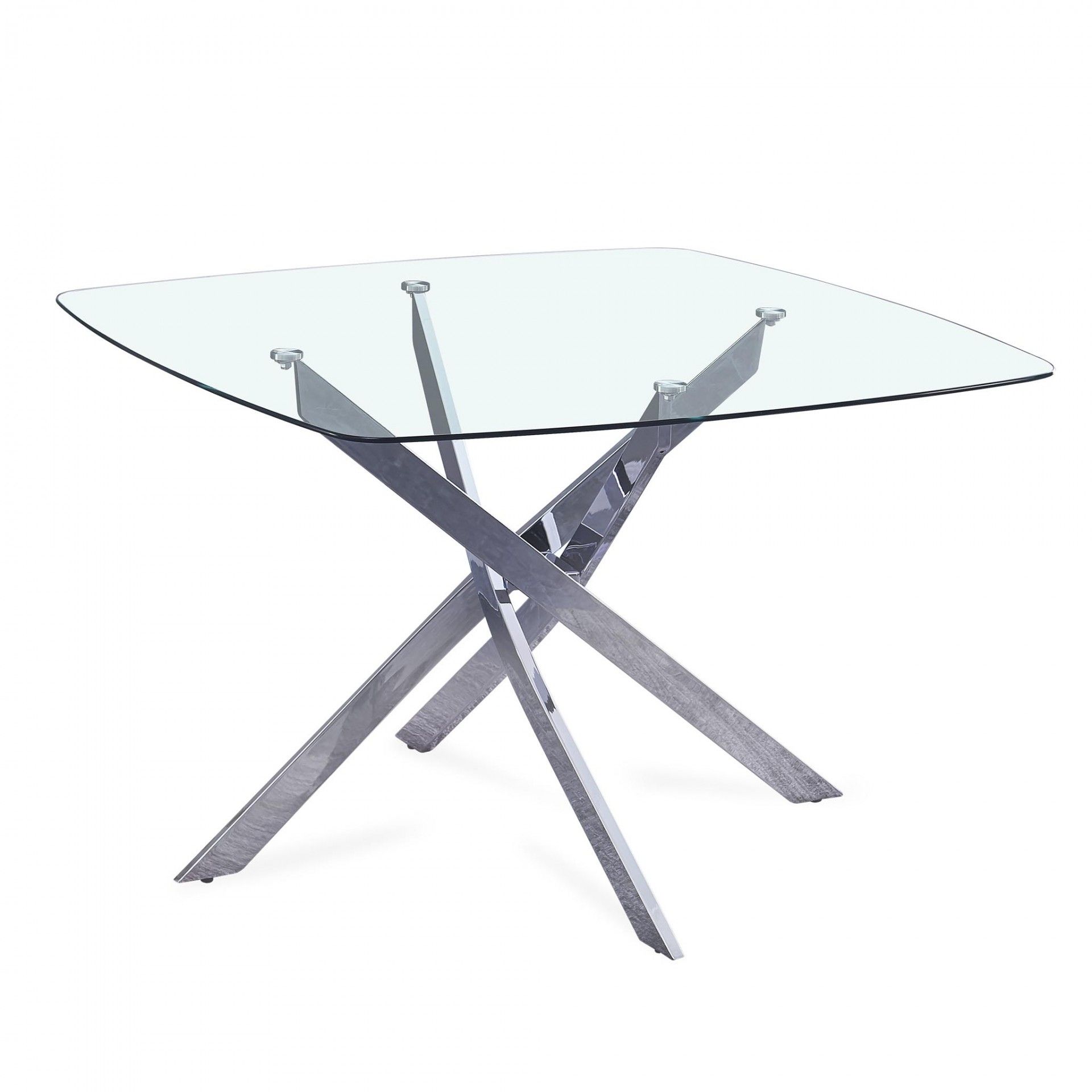 Mesa de Jantar Quadrangular em Vidro e Metal 120x120x74CM