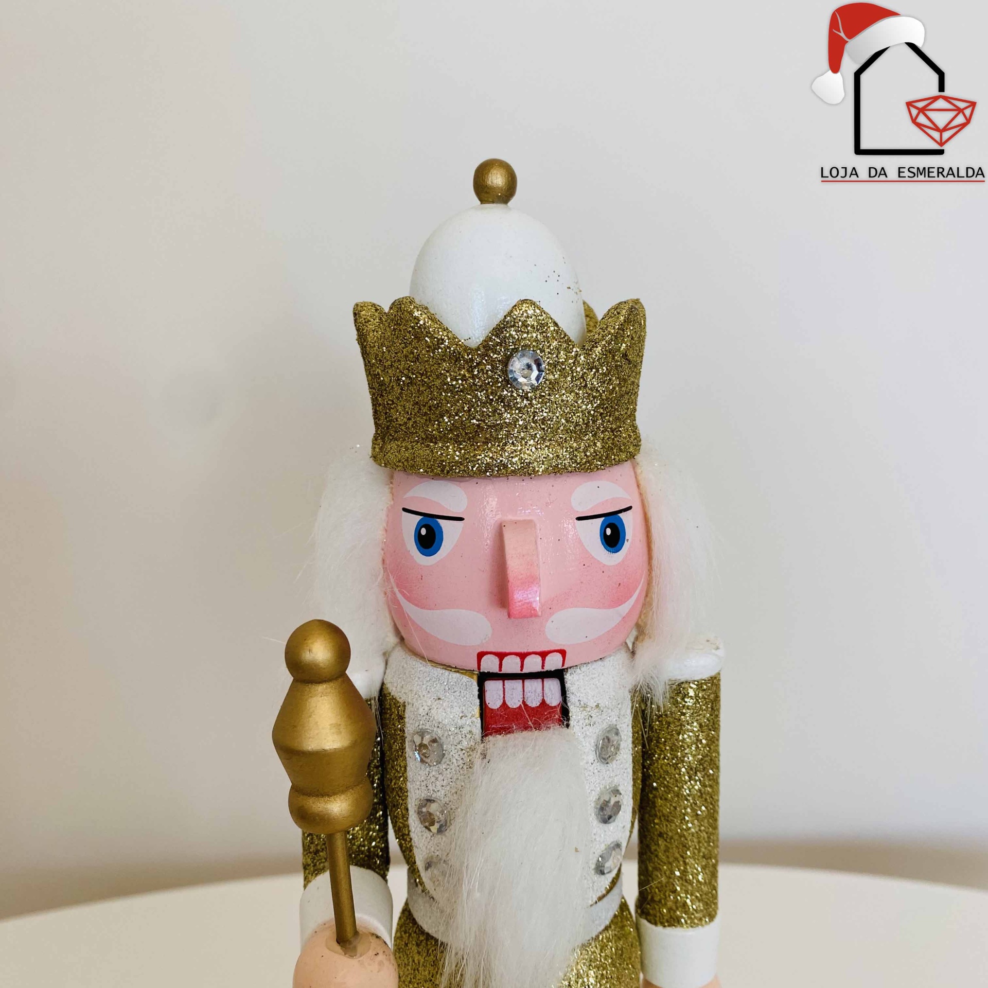 Quebra-Nozes Decorativo - Dourado e Branco - 6.5X7.5X25CM