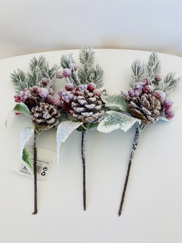 Decoração para árvore de Natal - Haste com Bagos e Pinha - 30CM