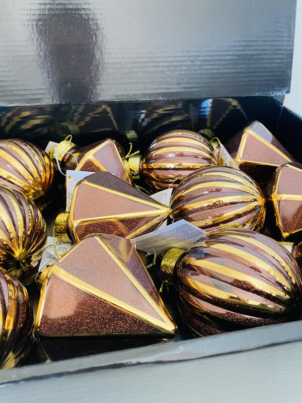 Decorações de Natal - Bolas para Árvore  - Castanho e Dourado