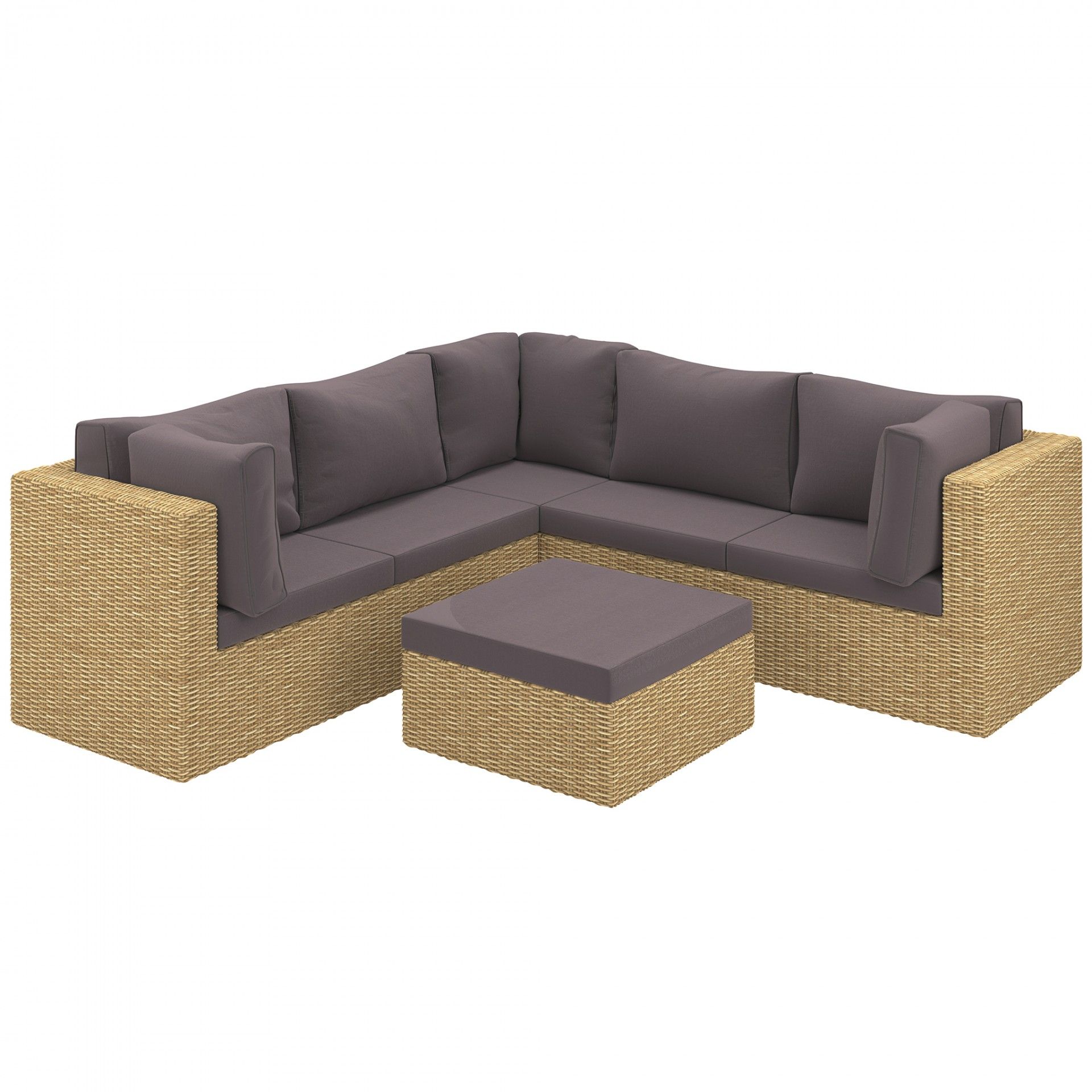 Set de Jardim - Sofá em L + Mesa de apoio/Pouf - Castanho