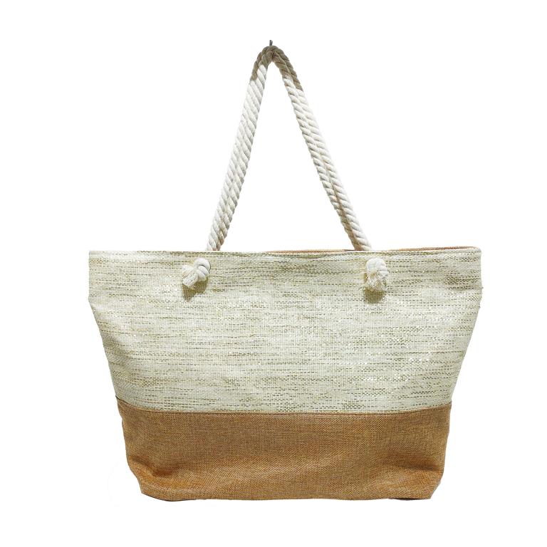 Sacola de Praia - Creme e Castanho - C56xL16xA36CM