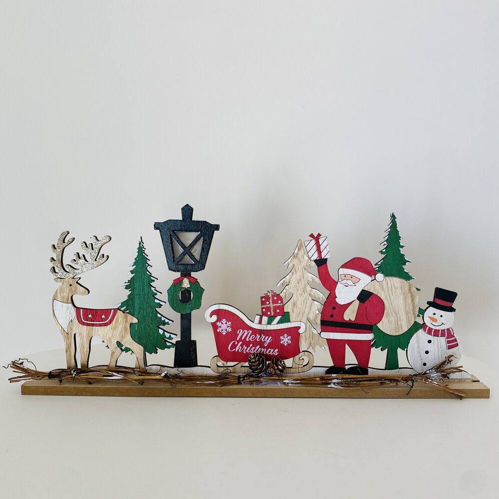 Natal - Placa em Madeira c/ Iluminação  - C45xL4xA18CM