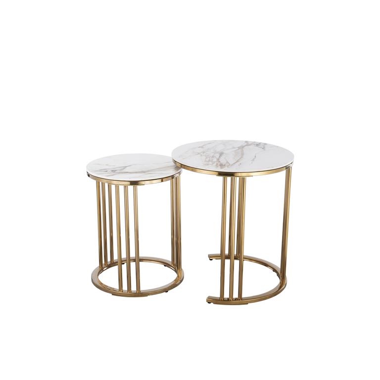 Conj Mesas de Apoio - INOX Dourado Mármore - C50xL50xA55CM / C40xL40xA50CM