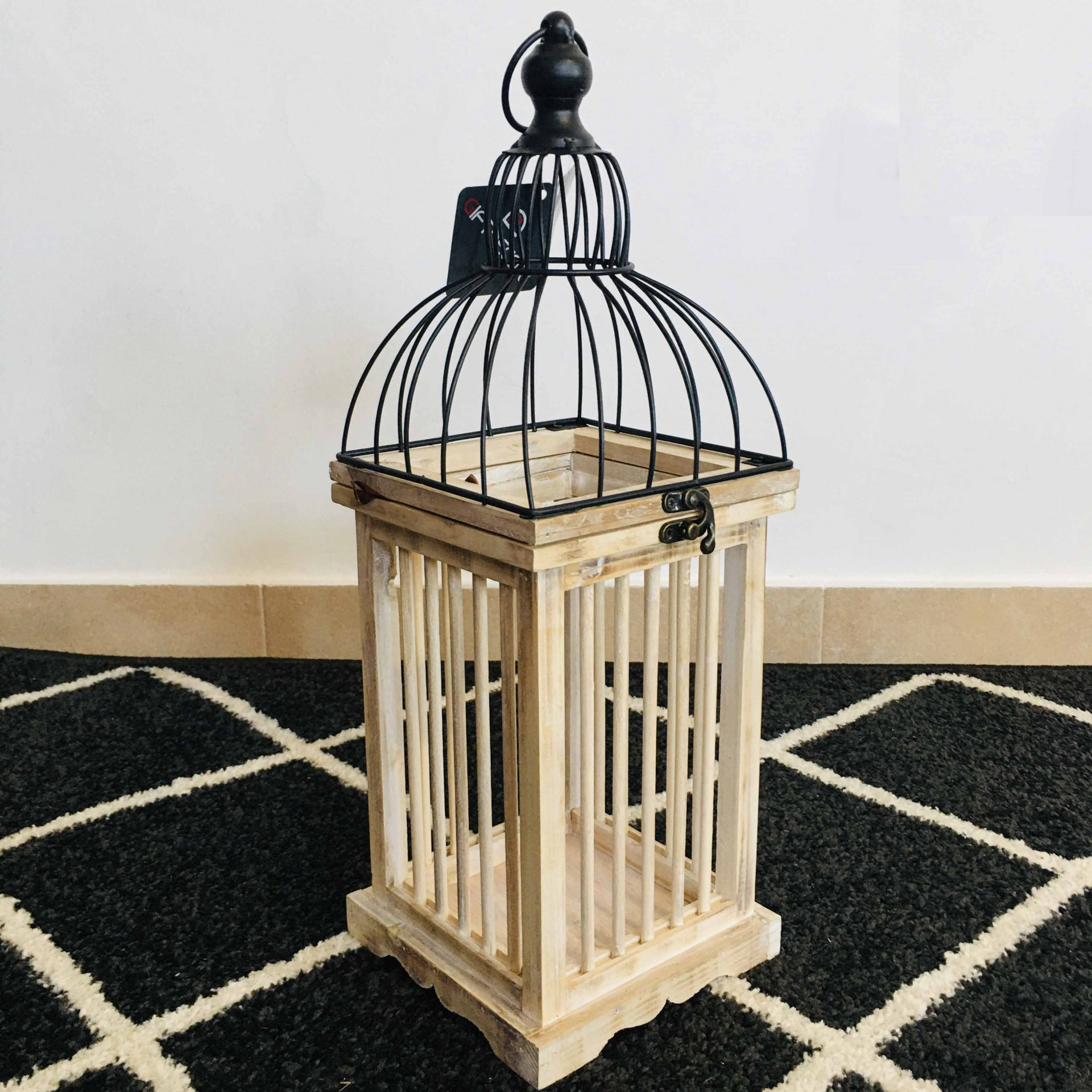 Gaiola Decorativa Madeira & Metal | 16.5x16.5x46CM