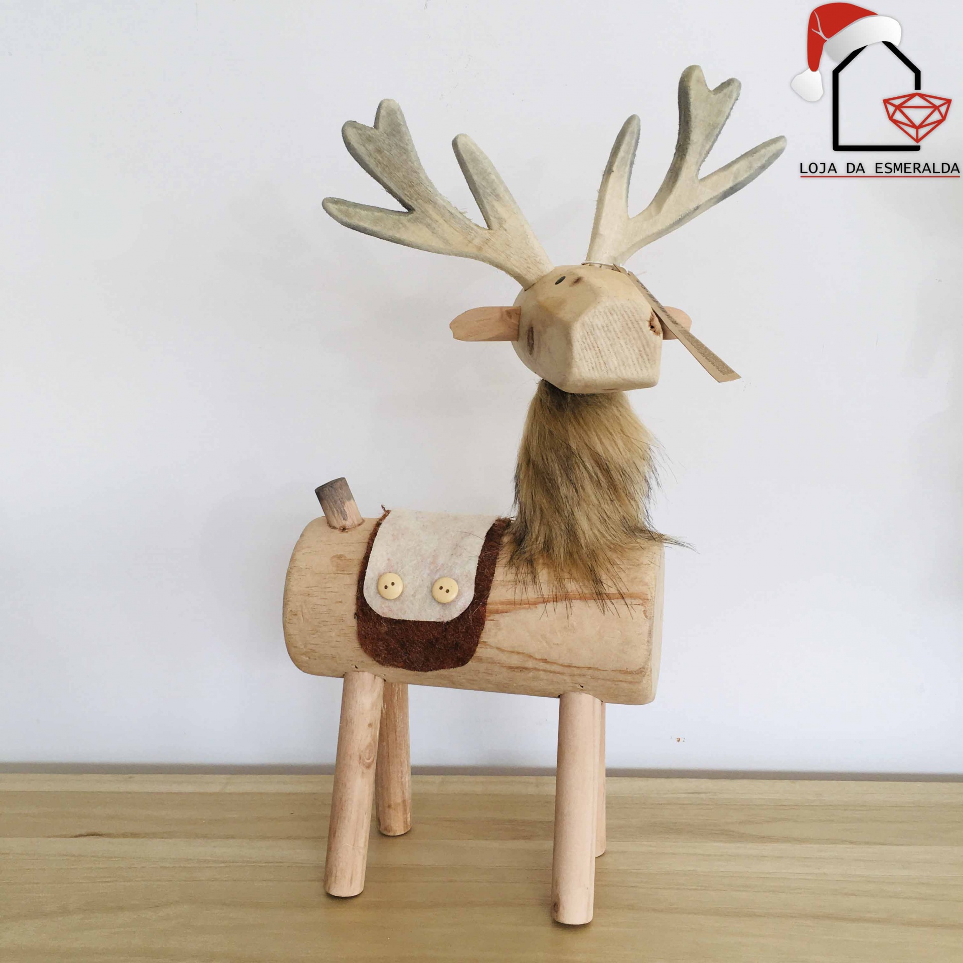 Rena Natalícia Decorativa em Madeira - C30xL13xA48CM