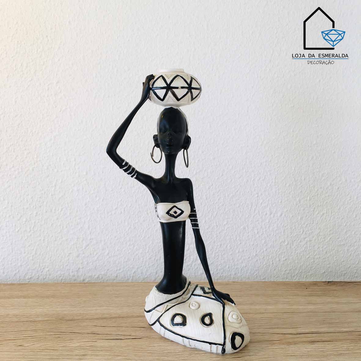 Figura Étnica Africana - Branco & Preto - C10xL5xA24CM