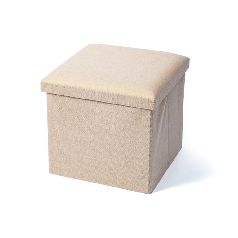 Pufe-Banco c/Arrumação -Tecido - Creme - C38xL38xA35CM